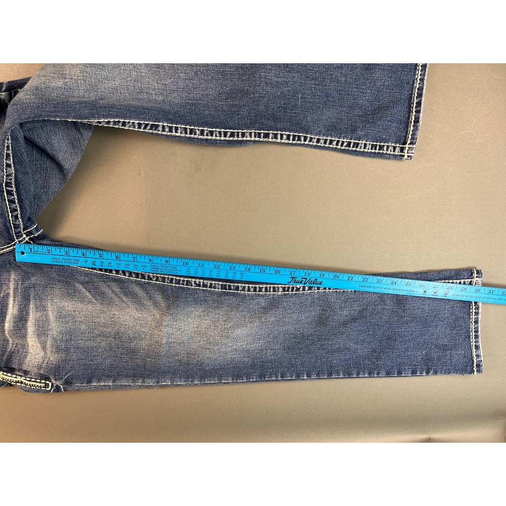 Answer Me Premium Denim Womens Bootcut Jeans Blue Thick Stitch Embroidered 33x32 - Picture 9 of 12